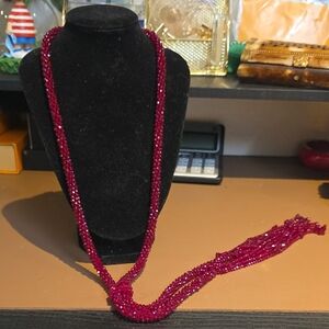 Chico's Sparkling Deep Burgundy Multi-Strand Beaded Necklace